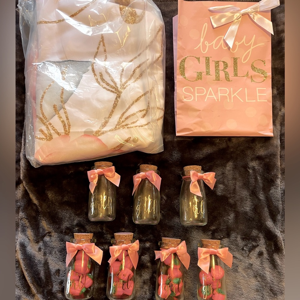 Baby Girl shower bundle, 1 sign, 7 glass jars, 1 gift bag